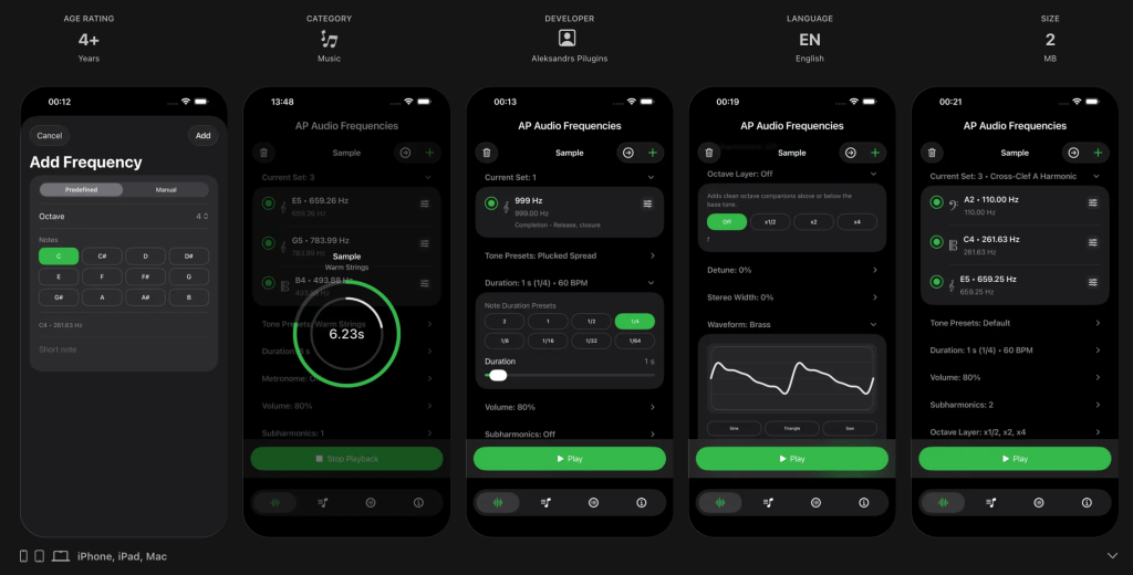 AP Audio Frequencies app to create, shape and explore sounds